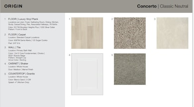 Design Selections.  Home is under construction and selections are subject to change.
