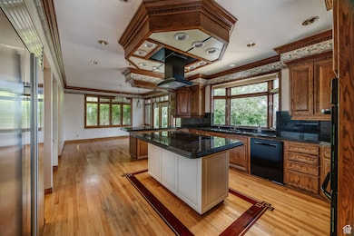 Island with vented hood.