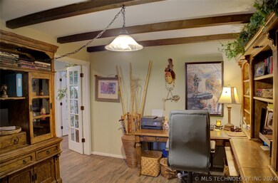 Lots of character with ceiling beams.