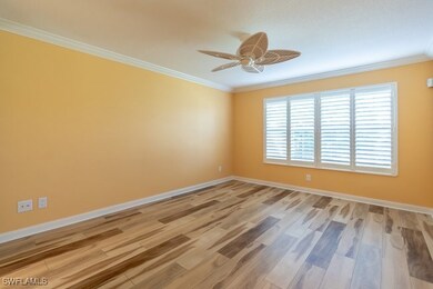 Empty room with ceiling fan, light hardwood / wood