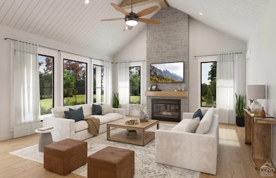 Great Room with stone fireplace