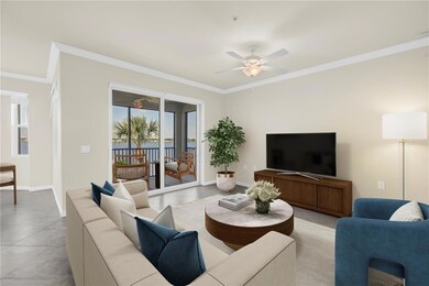 Virtual Staged living area with water views
