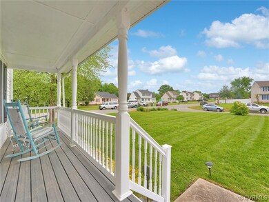 Wooden terrace with a lawn