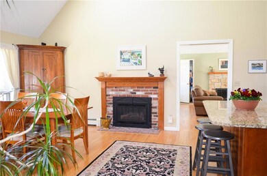 Gas fireplace in dining area