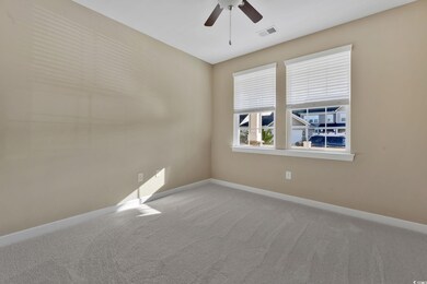 Unfurnished bedroom featuring new carpet, paint an