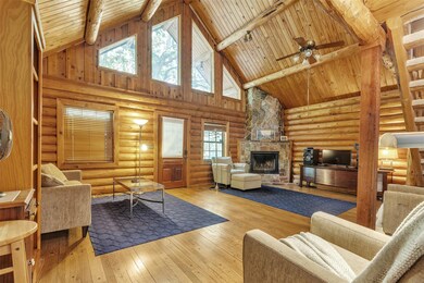 Living area featuring high vaulted ceiling, a woo