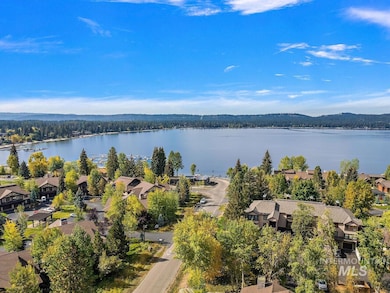 Aerial view of residential area with a large body of water