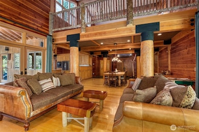 Large living room with custom wood work
