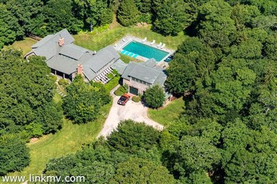 Aerial of the house and pool