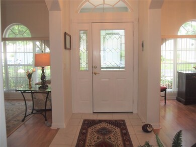 Foyer with living room and dining room off of it.