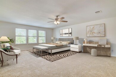 Carpeted bedroom featuring baseboards and ceiling
