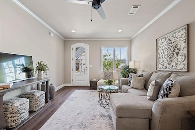 Living room featuring dark hardwood / wood-style f
