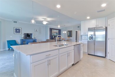 kitchen overlooking living