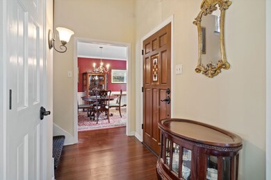 Foyer entrance featuring dark wood-type flooring, 