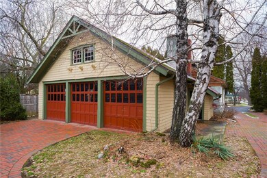The three-car garage at the top of the turnaround 