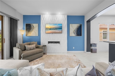 Living room with marble look tile flooring, health