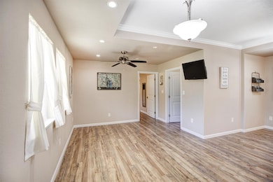 Open Livingroom with coffered ceilings