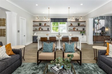 Living room with dark hardwood / wood-style floori