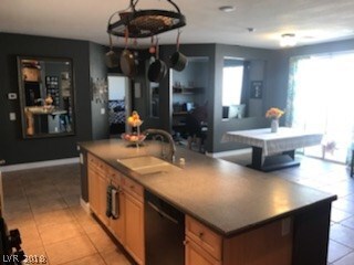 Kitchen with view of den