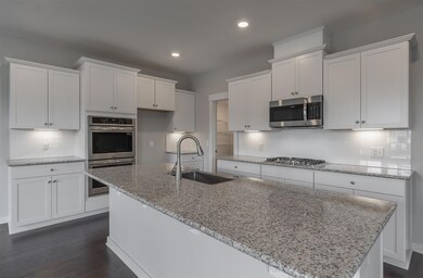 Huge island with farmhouse sink and granite counters