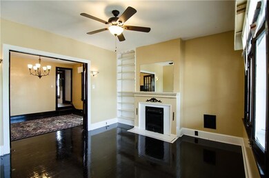 Classy living room with decorative fireplace