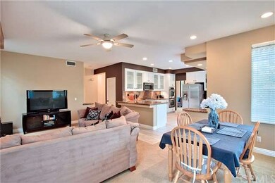 View from family room towards open kitchen.