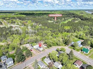 Aerial view of residential area with a heavily wooded area and a large body of water