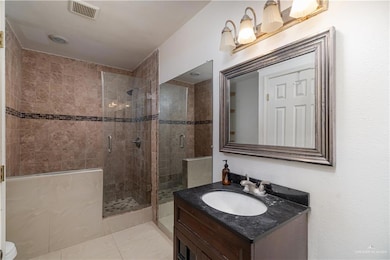Full bath with vanity and a stall shower