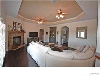 Great room has rich bamboo floors