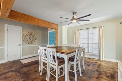 Dining room featuring ceiling fan