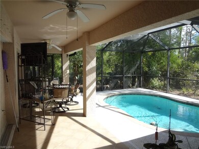 Pool and seating area, in background ample lot wit