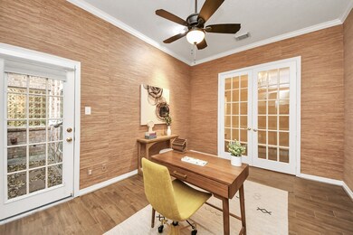 The French doors add a nice touch to the space whi