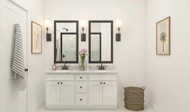 Primary bath with vanity featuring dual sinks