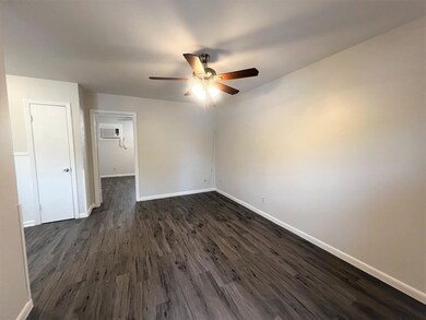 Unfurnished room featuring a ceiling fan and dark