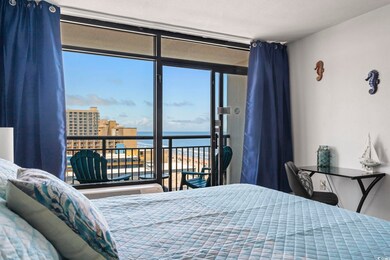 Bedroom with a water view
