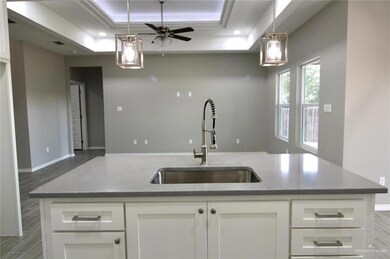 Kitchen with white cabinetry and a tray ceiling