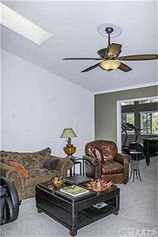 Cathedral ceiling  living room with skylight and c