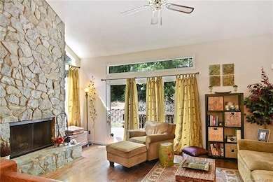 Great room with cathedral ceiling and floor to cei