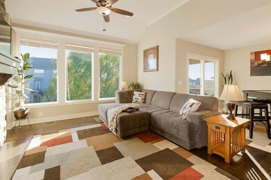 Great room with vaulted ceilings and fireplace!