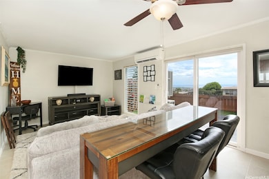 Living room with Split AC and ceiling fan