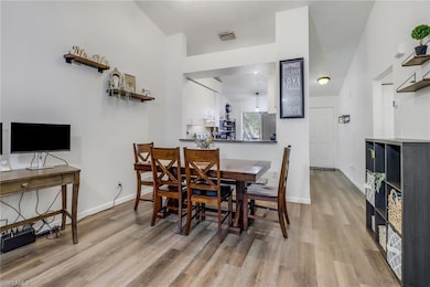 Dining space featuring light wood finished floors,