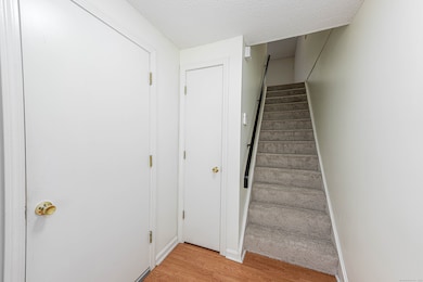 S.airs to main level. New carpet on stairs. Laminate flooring in entry way.