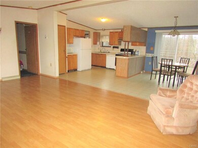 Open concept for living room, dining & kitchen.