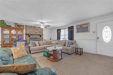 Living area with a textured ceiling, ornamental mo