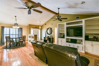 Open great room. Built in shelving in the living r