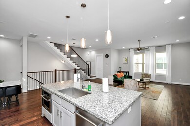 Kitchen island facing the living room.