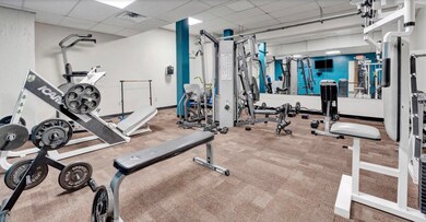 Exercise room featuring a paneled ceiling and carp