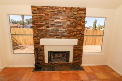 Slate stacked stone fireplace