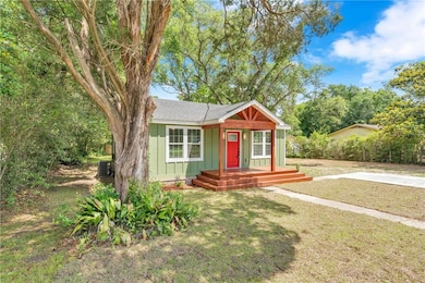 Bungalow-style house with board and batten siding,