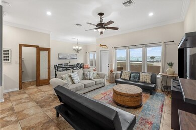 Living area with water view.